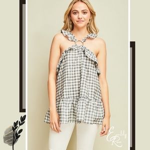 NEW! Check Print Halter Top w/ Brass Ring